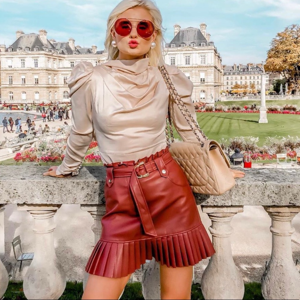Zara Red Mini Skirt with Pleated Hem